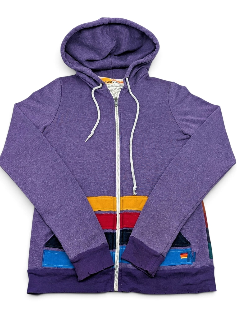 RARE Aviator Nation 4 Stripe Distressed Purple Zip-Up Hoodie Small